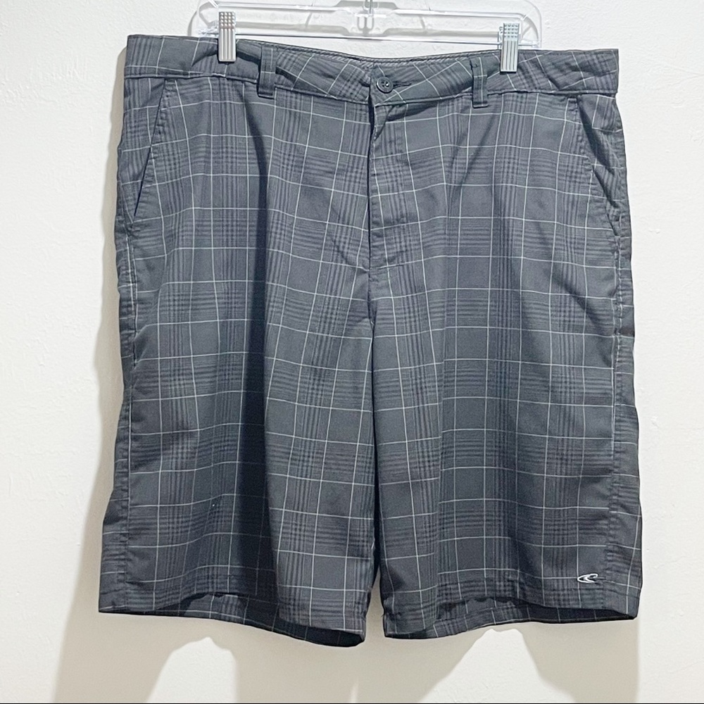 O’NEILL Men’s Charcoal Gray Plaid INTERSECT Walking Shorts 13” Inseam
